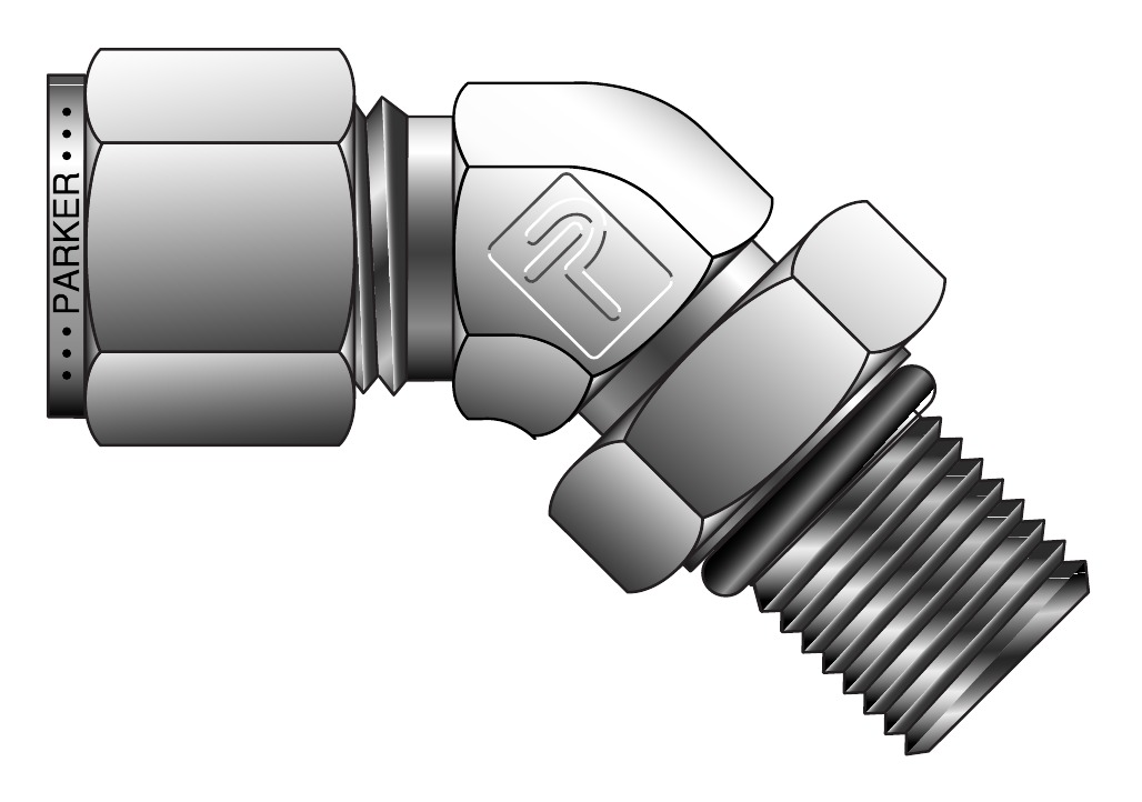 Parker CPI / A-LOK 45° Positionable Male Elbow SAE/MS Straight Thread (V5BZ / M5VEL)